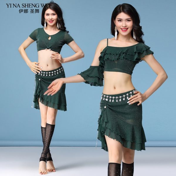 

stage wear gauze silver transparent women bellydance costume skirt dancer practice team dance oriental dress suit, Black;red