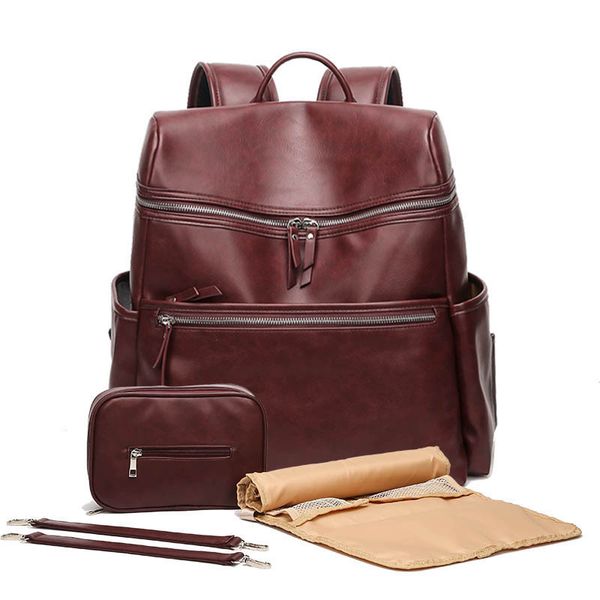 

new mommy diaper bag backpack kit pu leather stroller bag large capacity nappy bags waterproof meternity bags for new parents