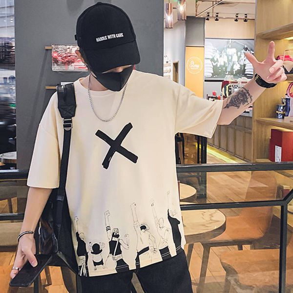 

mens summer fashion casual print t shirt streetwear o neck short sleeves cool white shirt for men man's boys clothes 2xl xxxl, White;black