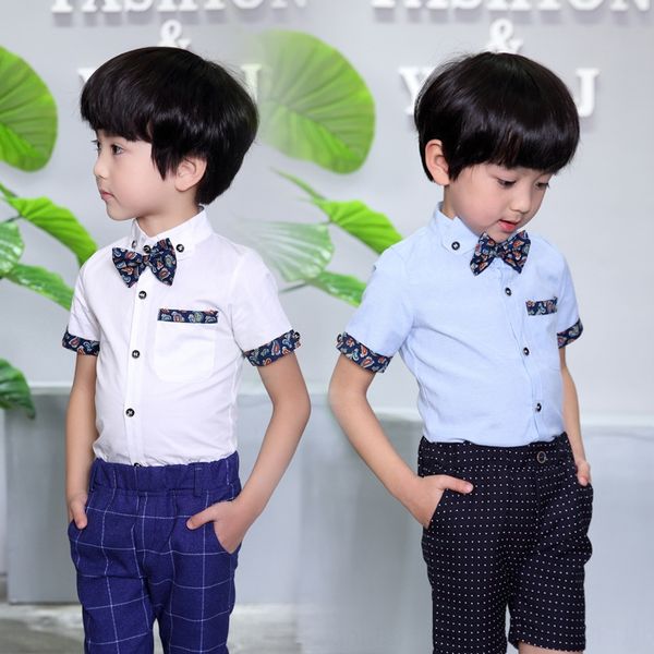 

2019 children's white clothing men's shirt short-sleeved korean children's white shirt lapel, White;black
