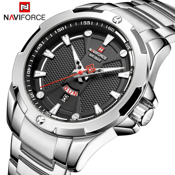 

navifroce new men's watches full steel business wristwatch waterproof quartz men watch male clock relogio masculino, Slivery;brown