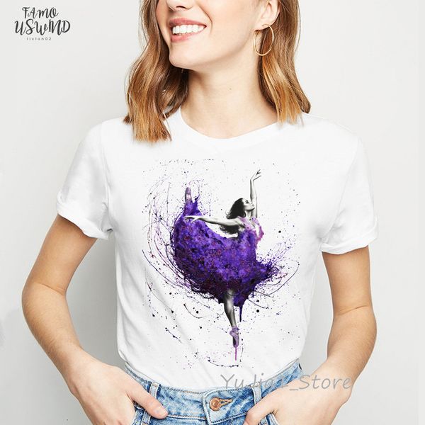 

new arrival 2020 emerald city dancer art print t shirt women plus size ballet floral girl casual hipster cool vogue t, White