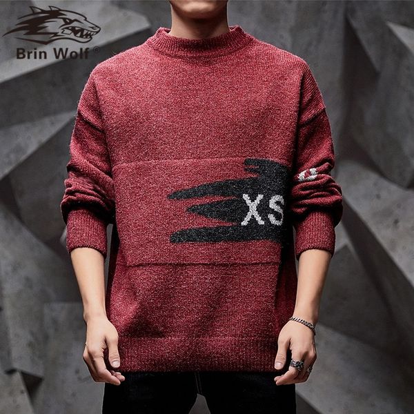 

brin wolf 2020 men sweaters casual o-neck losse knit quality men sweater geometric pullovers male hombre camisa masculina, White;black