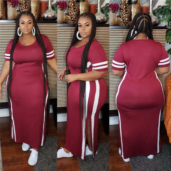 

лето женщины split повседневные платья плюс размер o шеи с коротким рукавом женские платья мода лоскутная дамы платье, Black;gray