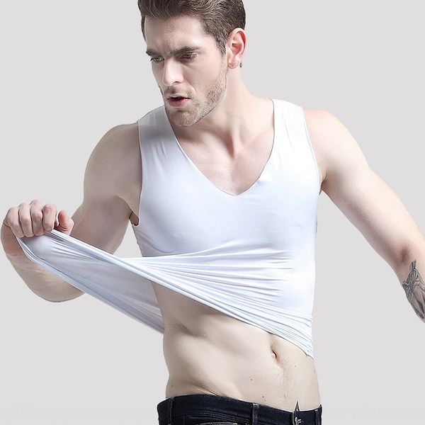 

new men' ice silk seamless stretch solid color summer slim base vest vest sports base, White;black