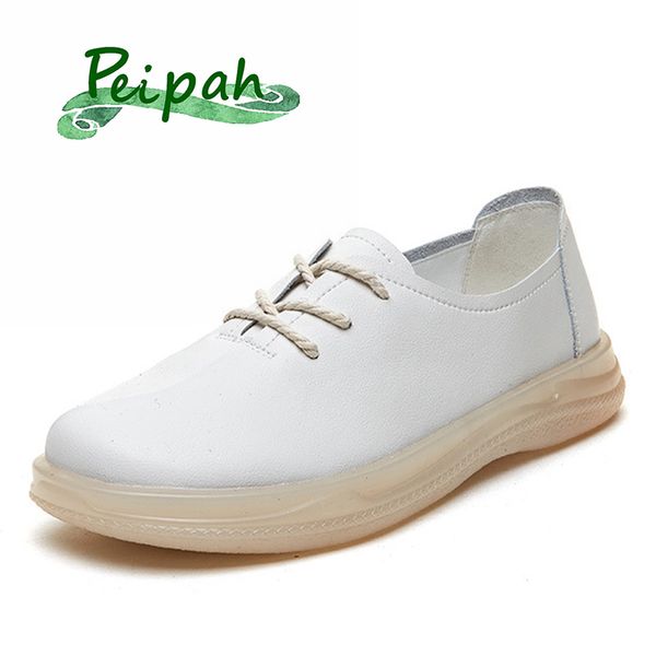 

peipah women's genuine leather retro oxfords for women office&career mother's loafers female casual lace up footwear woman flats, Black