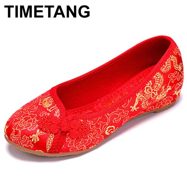 

timetang women red flats shoes old beijing national single shoes chinese wedding bride dragon phoenix embroidery e204, Black