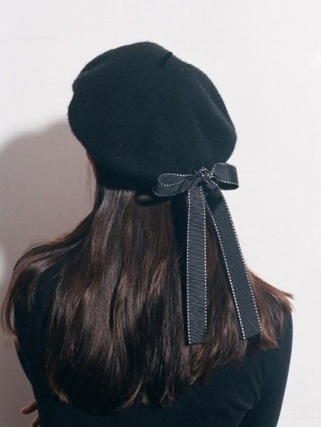 

harajuku personalized bow wool korean style fashionable lady tianbeilei painter's hat beret beret painter hat versatile black, Blue;gray