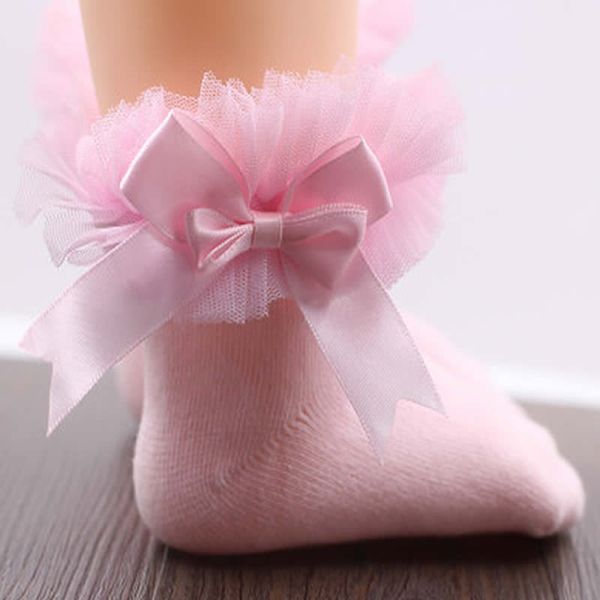 

girls lace sock period children's short socks cotton baby knee high princess socks lace bow all cotton knee new princess, Pink;yellow
