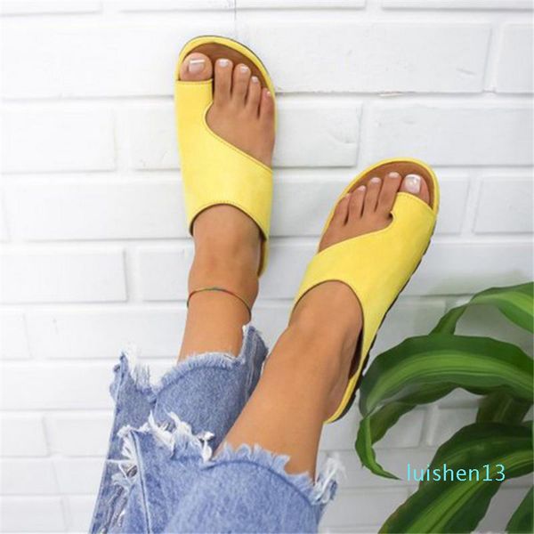 

женщины плоский лето thong сандалии женские тапочки casual soft big toe ног плюс размер тапочки ортопедические мозолей corrector обувь l13, Black