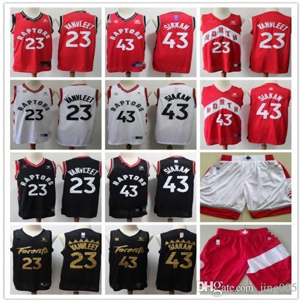 

mens toronto raptors 43 pascal siakam 23 fred vanvleet red black white basketball jersey basketball shorts, Black;red