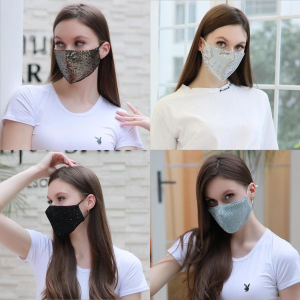 

bling bling sequins face mask rhinestones mask breathable women masks reusable washable cycling outdoor dener face mask878, Black