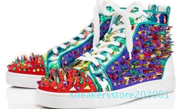 

2018 studded spikes casual flats red bottom luxury shoes new for men and womens party designer sneakers lovers genuine leather s01, Black