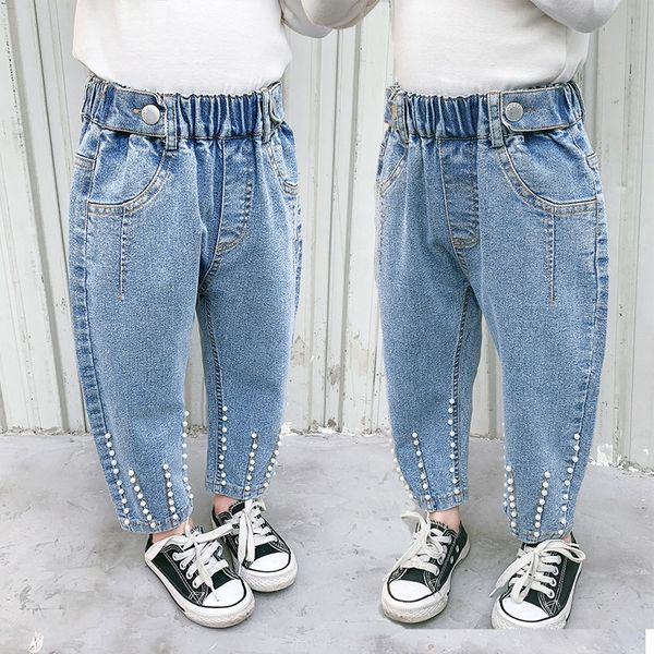 

iqoky 2020 вскользь и джинсы весна новых девочек корейский перл модные джинсы для девочек модные повседневные брюки онлайн популярные модные, Blue