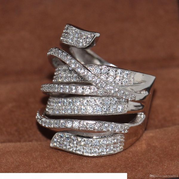

f 2018 new arrival cross band ring for women 925 sterling silver luxury jewelry white sapphire cz diamond party wide wedding finger rin, Slivery;golden