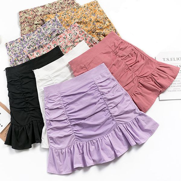 

faldas mujer moda 2020 high waist floral a line skirts women summer korean short kawaii mini skirt woman clothes, Black