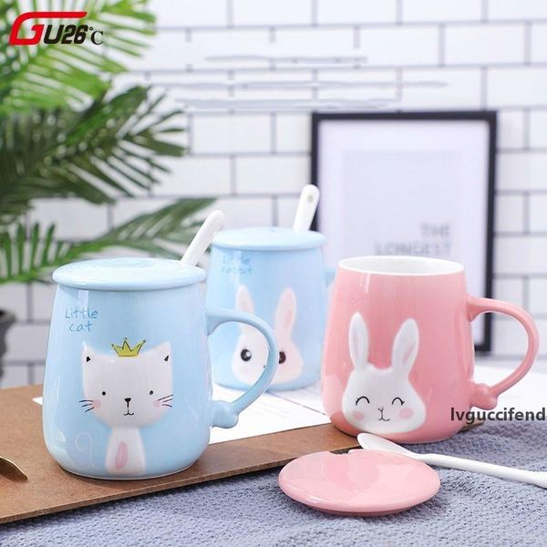

novelty mug heat-resistant cartoon with lid spoon kitten coffee ceramic mugs children cup office cute cat rabbit drinkware gift t200506