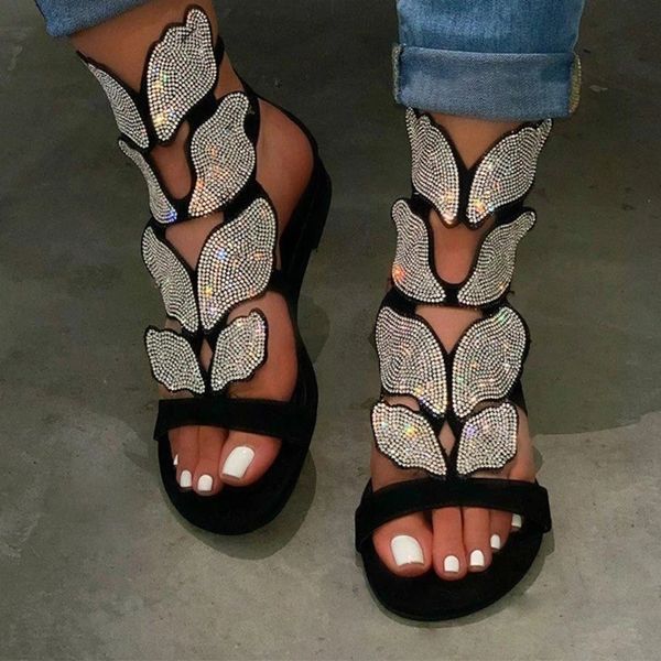 

rhinestone bling 2020 new sandals for women foam sole ladies outdoor beach sandals soft non-slip summer gladiato women, Black