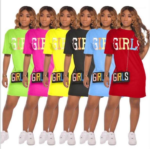 

pencil dresses girl letter womens dresses summer casual loose straight dresses short sleeve crew neck sweet, Black;gray