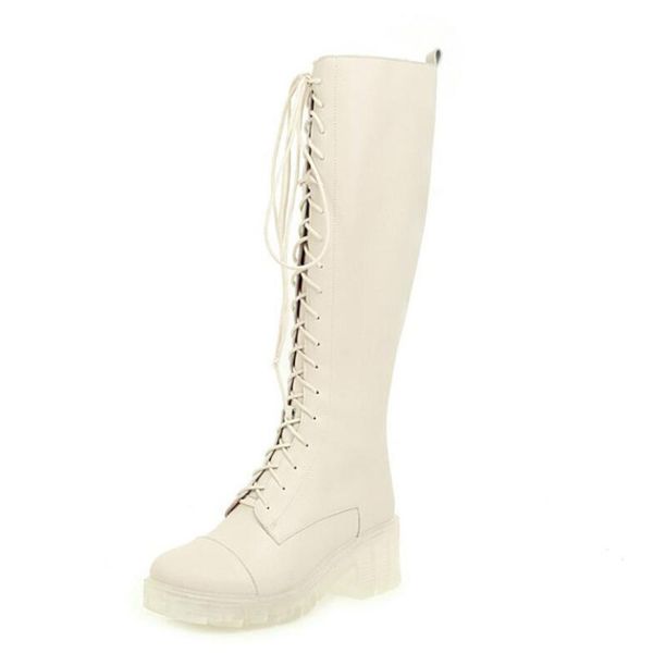 

boots black army british retro ladies 2021 spring autumn lace up knight crystal clear bottom thick heel high