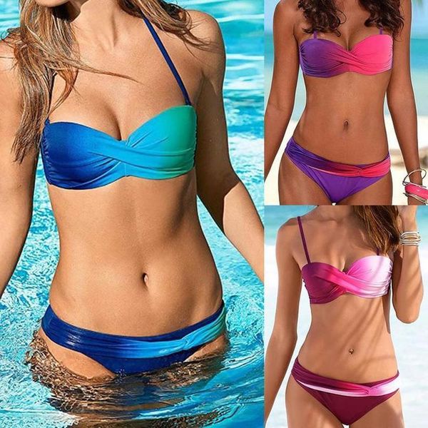 

bikini 2020 swimwear women beachwear gradient print two bikini set push up swimsuit bathing suit maillot de bain femme, White;black