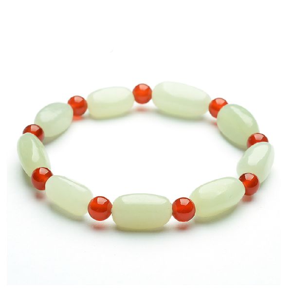 

xinjiang hetian jade passepartout bracelet red agate beads for men and women transfer beads bracelet, Black