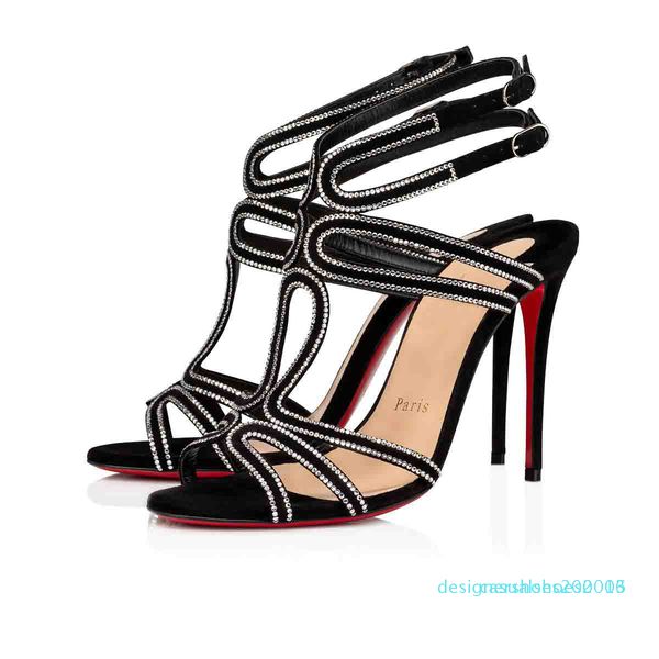 

calidad de las mujeres rojas sandalias inferiores zapatos de la tarde, los tacones altos renee strass rinestone bombas vestido de boda d06, Black