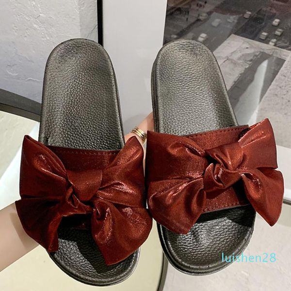 

мода bowknot тапочки женская обувь полуботинки слайды женские летние мокасины скольжению на обуви женщина luxury style l28, Black