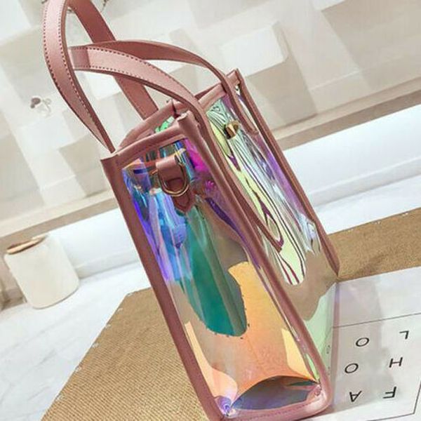 

fashion womens clear transparent shoulder bag jelly candy summer fashion ladies fashion tote beach handbag drop shipping