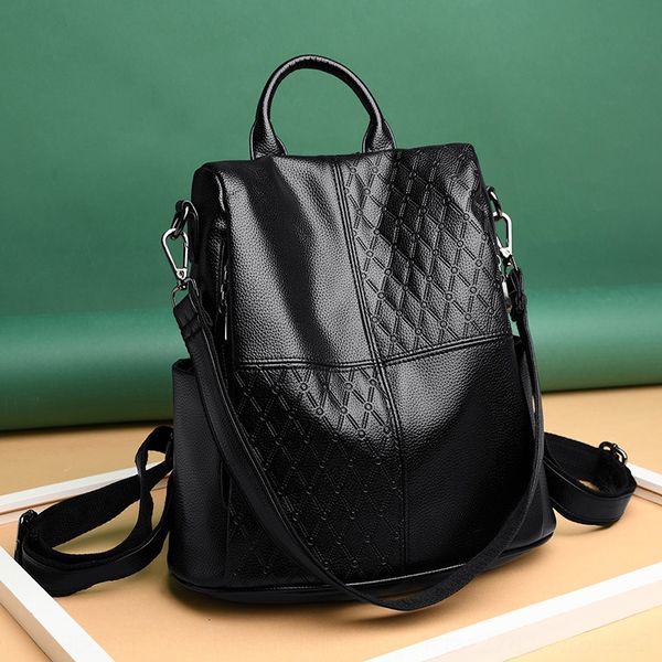 

2020 new shoulder bag backpack korean mosaic casual backpack anti-theft large capacity soft leather mother bag