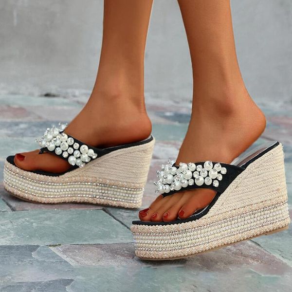 

женская летняя жемчужина anti-slip трусы крытый открытый флип-флоп обувь тапочки туфли белые открыть toe случайные моды тапочки # 0329, Black