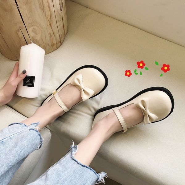 

2020 lolita lolita soft sister wild ulzzang japanese single shoes cute round head student bow small shoes, Black