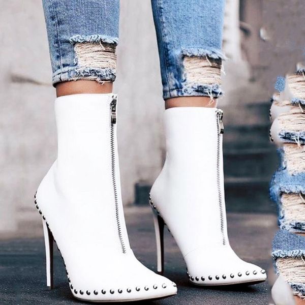 

2020 new ziling european and american womens boots autumn and winter new pointed rivet thin ultra-high heel shoe size, Black