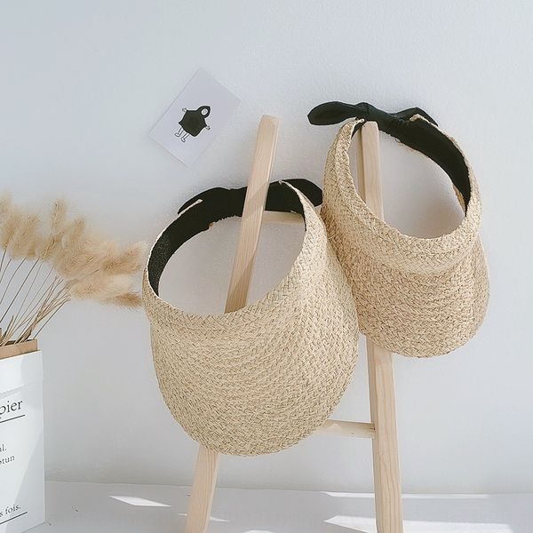 

girl baby sun summer lafite children's empty straw travel parent-child sun hat large eaves straw hat, Blue;gray