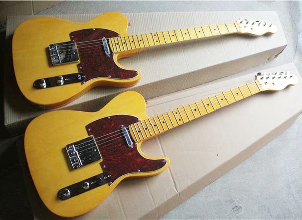 Fabrik-Großhandels-E-Gitarre aus gelbem Lindenholz mit rotem Schildkröten-Schlagbrett, gelbem Ahornhals, kann individuell angepasst werden