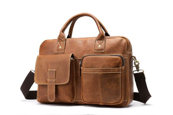 

summer 2020 european and american retro men's solid color one shoulder handbag large capacity head layer cowhide man's bag real le