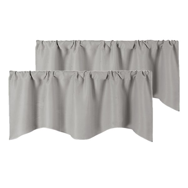 

2pcs short curtain panel solid color valance for kitchen windows light grey