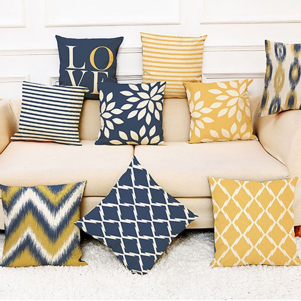 

45*45cm fashion geometric striped pattern pillowcase linen sofa cushion cover home car decoration pillowcases decorative pillow case