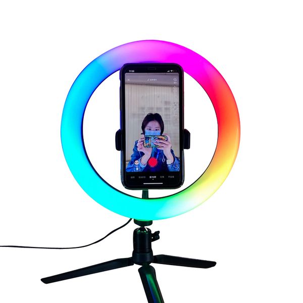 

6/10 led ring light with stand colorful color changing ring live fill light pgraphy bracket video live lamp
