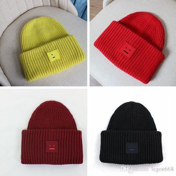 

smiling face beanie skull caps knitted cashmere thickening warm couple lovers parent-child hats tide street hip-hop wool cap children, Blue;gray