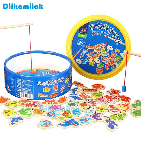 

new 41pcs fish wooden fishing toy magnetic baby digital alphabet educational toys for children puzzle game outdoor play set t200801