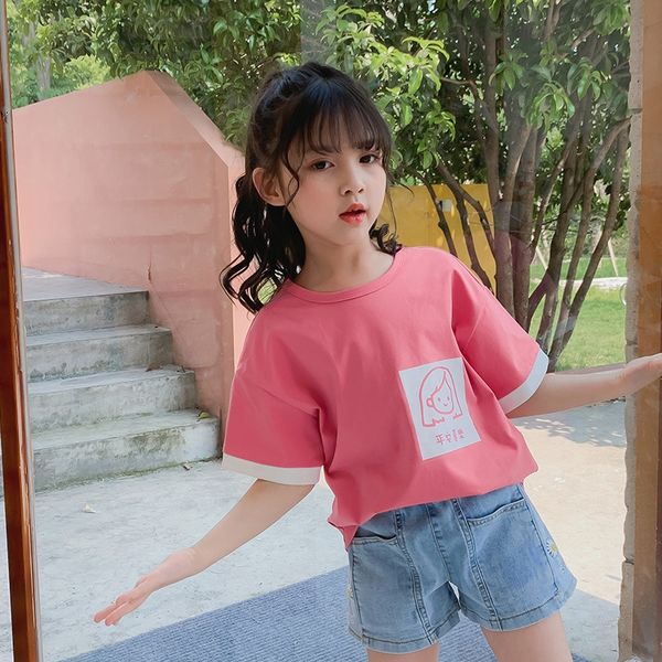 

xoudp 1 girls' summer t- 2020 new korean style large korean printed shirt clothing big children's girl printed t-shirt children&#0, Blue