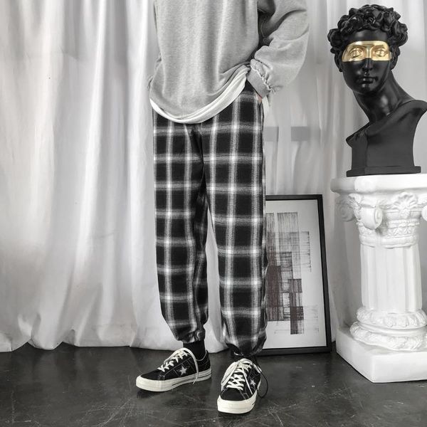 

2020 мужская lattice печати брюки cargo мешковатые повседневные брюки streetwear hip hop style черный цвет jogger sweatpants размер m-3xl, Black