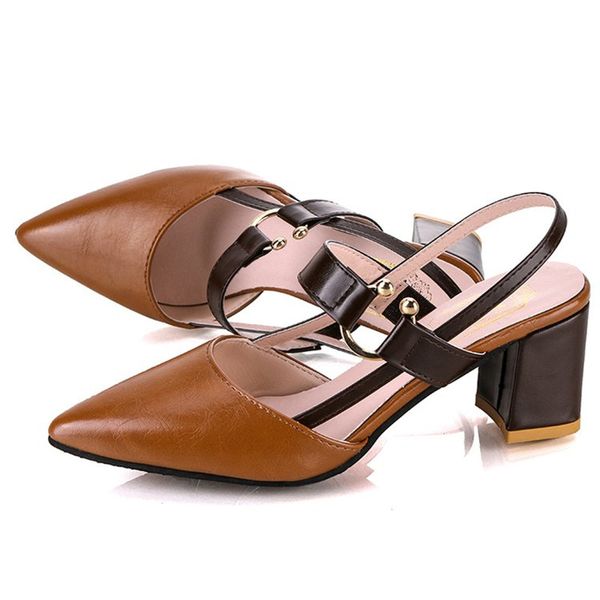 

new spring autumn high heels hollow coarse sandals high-heeled shallow mouth pointed toe women shoes large size, Black