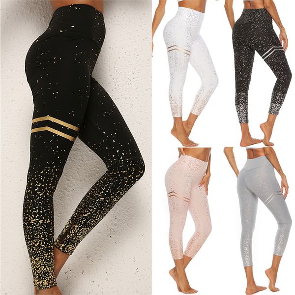 

new women sport wear slim leggings gold print leggings no transparent exercise fitness leggings push up workout female pants d30, Black
