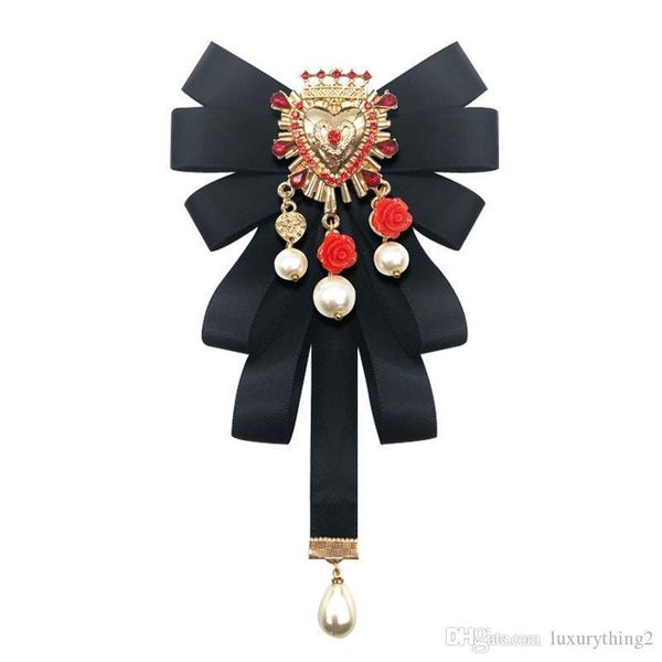 

fashion new vintage court fabric pearl bow brooch tie retrowalking show collar bowknot pins and brooches for women accessories, Gray