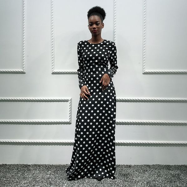 

ladies black polka dot african kaftan dubai abaya turkish hijab muslim dress women dresses islam caftan marocain abayas clothing
