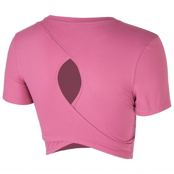 

tqcou 2020 new breathable round neck short-sleeved sports clothes t-shirt yoga clothes fitness t-shirt for women simple short back hollow sl, White;red