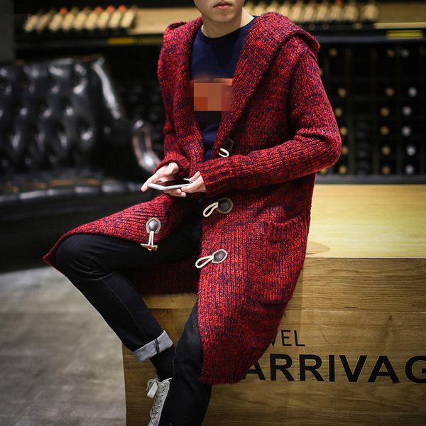 

new fashion male long sweaters men solid cardigan sweaters long casual knit coat men's cardigan hooded, White;black
