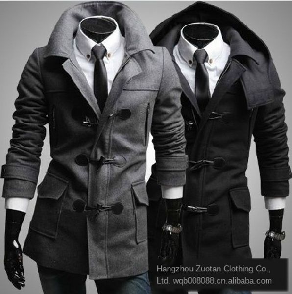 

men's fashion winter autumn winter new boutique croissant en coat wool wool coat british large size, Tan;black